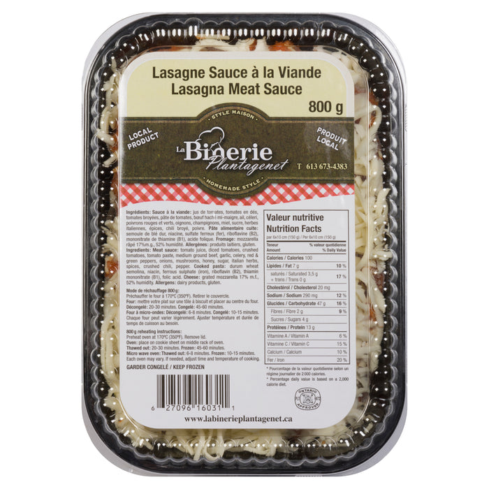 La Binerie Plantagenet lasagne sauce à la viande, 800 g