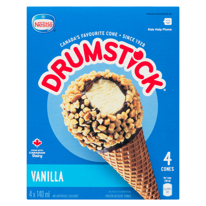 Cornet de dessert glacé à la vanille Drumstick de Nestle, 140 ml – emb. de 4