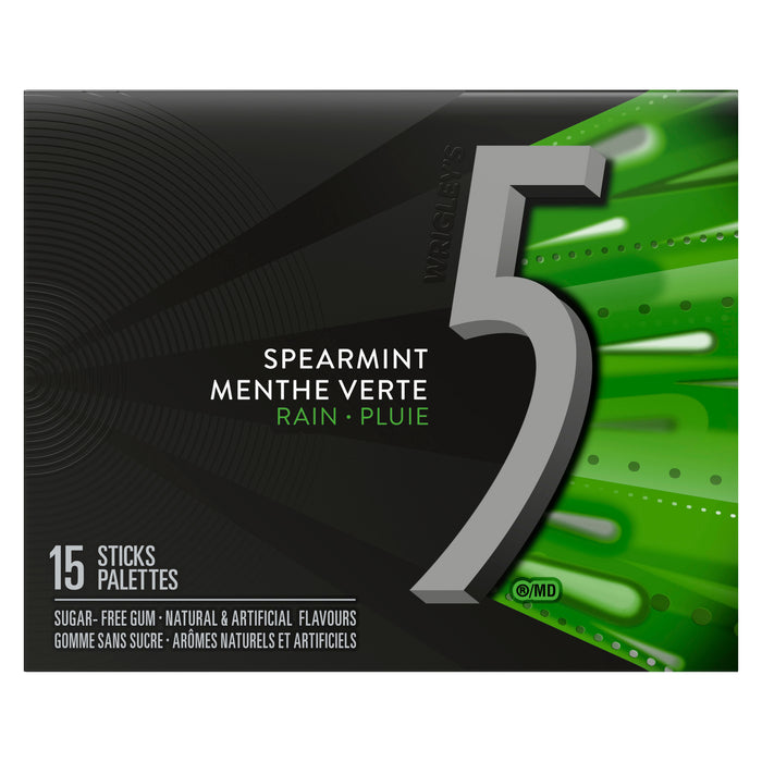 5 Spearmint Rain Sugar-Free Gum, 15-Pieces