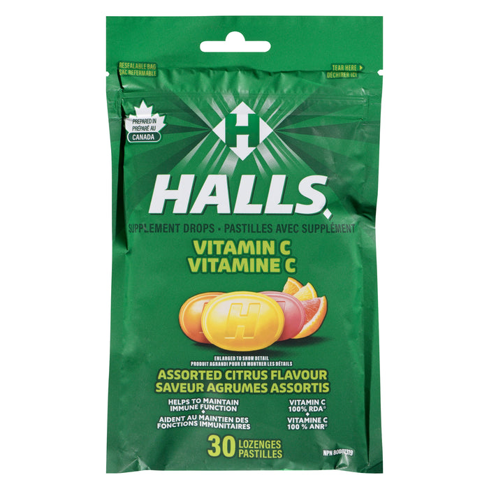 Halls Assorted Citrus Flavour Supplement Drops, 30-Pack