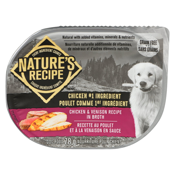 Nature's Recipe Nourriture Humide pour Chiens Recette au Poulet et à la Venaison en Sauce, 78 g