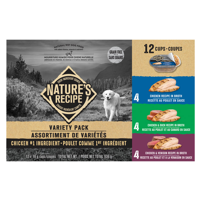 Nature's Recipe Grain Free Natural Wet Dog Food Variety Pack, 12-Pack, 78 g