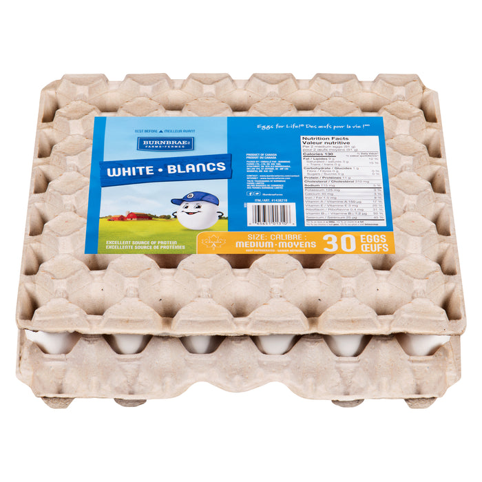 Oeufs blancs Fermes Burnbrae de calibre moyen, emballage de 30