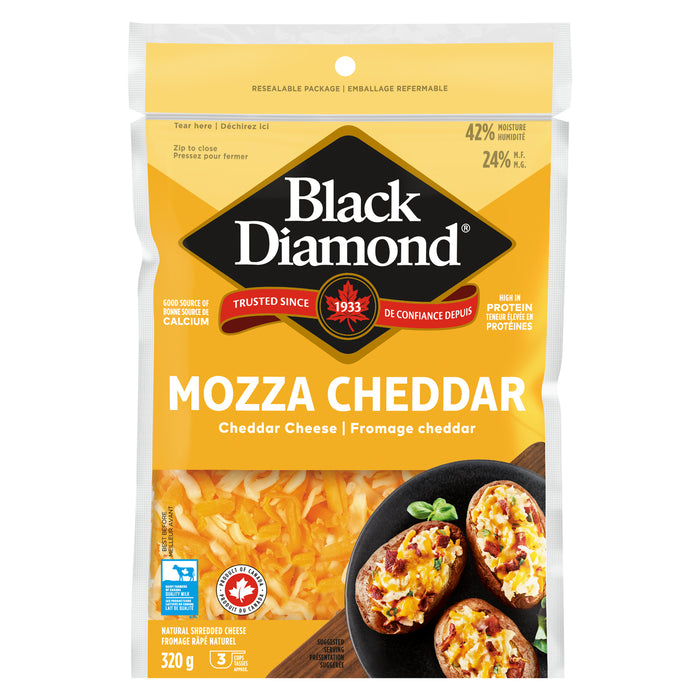 Fromage naturel râpé Mozza Cheddar Black Diamond 24 % M.G. - 320 g