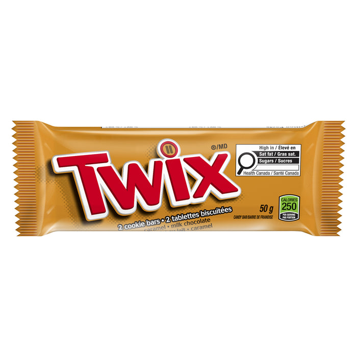 Twix Candy Bar Caramel Milk Chocolate 2 Cookie Bars, 50 g