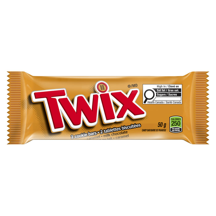 Twix Candy Bar Caramel Milk Chocolate 2 Cookie Bars, 50 g
