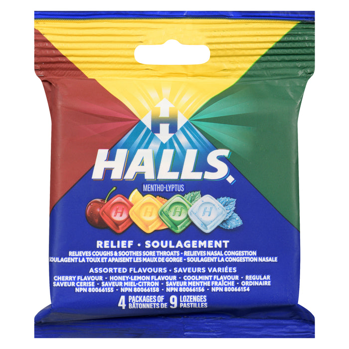Halls Relief Mentho-Lyptus Assorted Flavours of Lozenges, 4-Pack, 9-Pieces