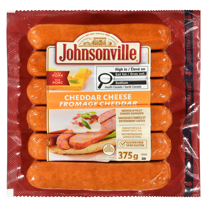 Johnsonville Smoked and Fully Cooked Pure Pork Cheddar Cheese Sausages, 375g