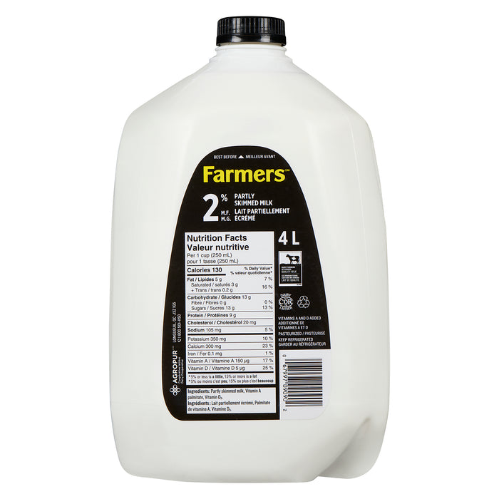 Farmers lait partiellement écrémé 2% M.G., 4 L