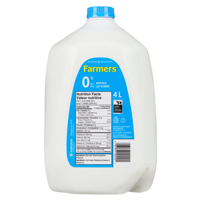 Farmers Lait Écrémé 0% M.G., 4 L