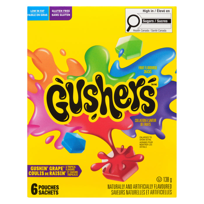 Betty Crocker 'Grape and Tropical' Fruit Gushers Fruit Flavoured Snacks, 6-pack, 138-g