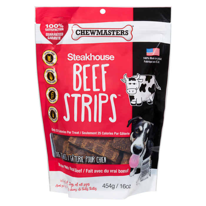 Chewmasters Steakhouse Beef Strips Dog Treats, 454-g