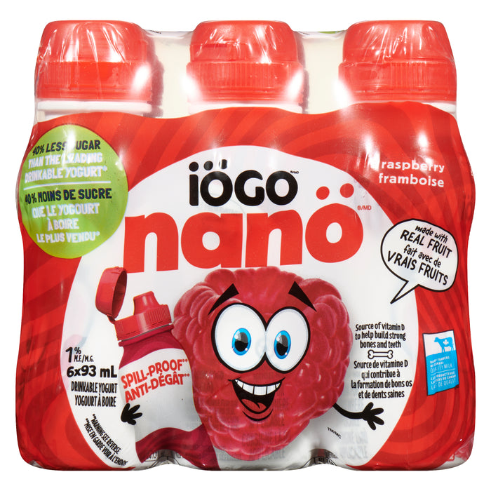 iÖGO nanö Yogourt à Boire Framboise 1% M.G., emb de 6, 93-ml