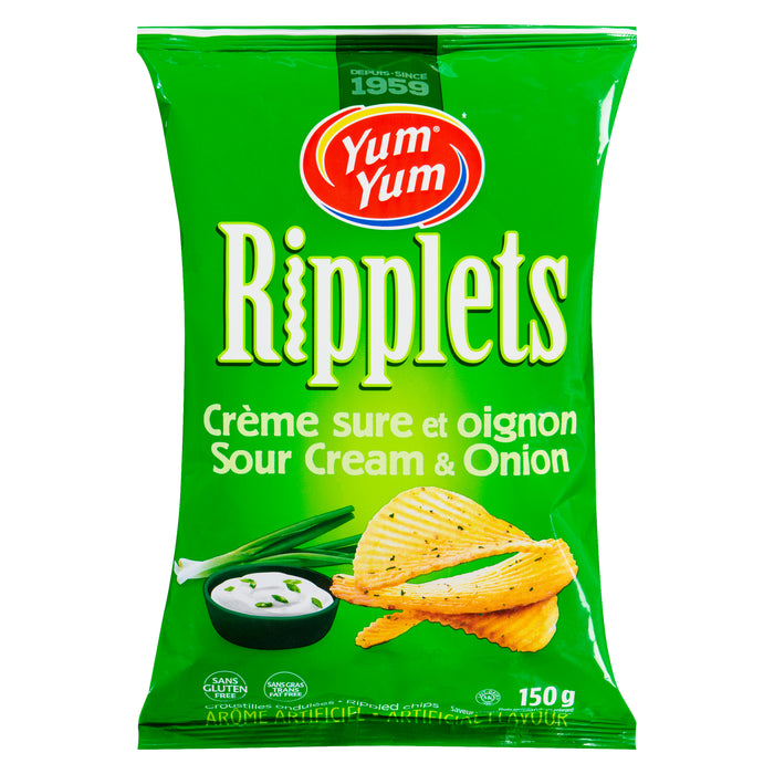 Croustilles ondulées à saveur de crème sure et oignon Yum Yum Ripplets, 150 g