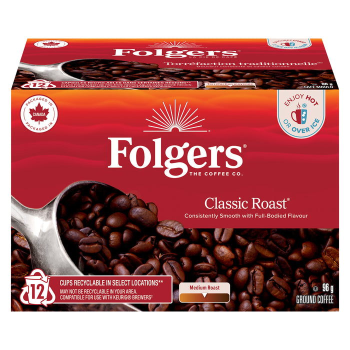 Dosettes de café moulu à torréfaction moyenne Folgers Classique, emb. de 12, 96 g