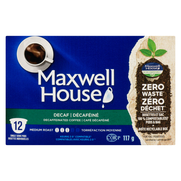 Maxwell House Blend Decaf Coffee Pods, Medium Roast, 12-Pack