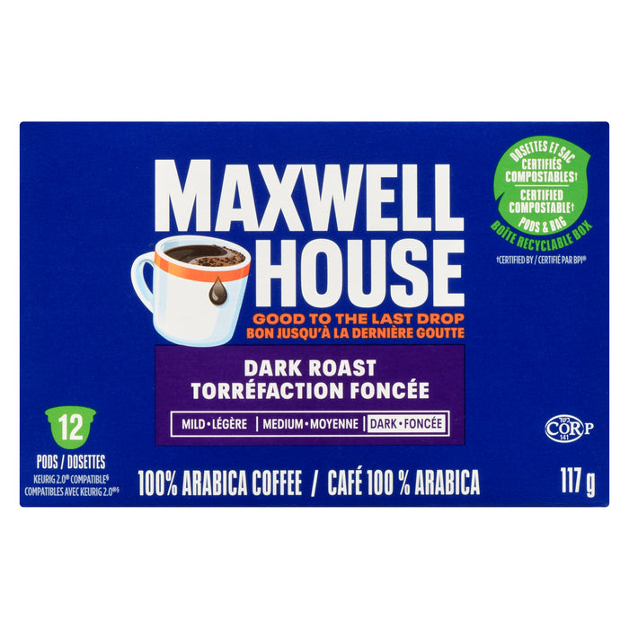 Maxwell House 100% Arabica Coffee Dark Roast Single Serve Pods 12-Packs, 117g