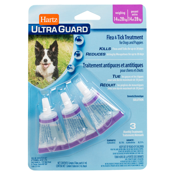 Traitement antipuces et antitiques pour chiens et chiots Hartz UltraGuard, emballage de 3, 14 à 28 kg