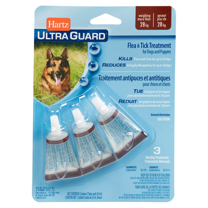 Traitement contre les puces et les tiques pour les chiens et les chiots Hartz UltraGuard, pour chiens de plus de 28 kg, emb. de 3