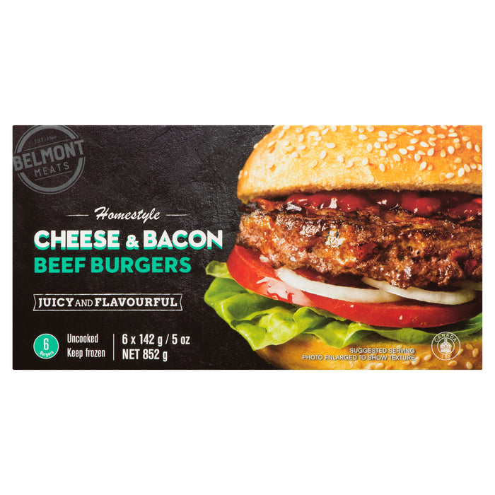 Belmont Meats Cheese and Bacon Homestyle Beef Burgers - 852g