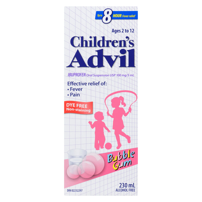 Advil pour Enfants Suspension Orale d'Ibuprofène à 100 mg/5 ml, USP Gomme à Bulles, 230 ml
