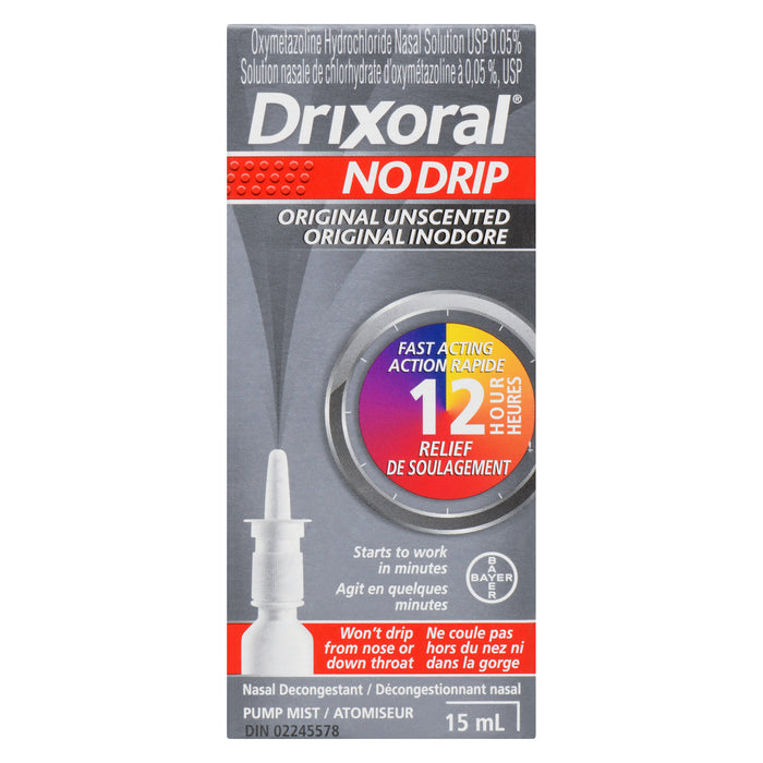 Drixoral No Drip Décongestionnant Nasal Original Inodore, 15 ml