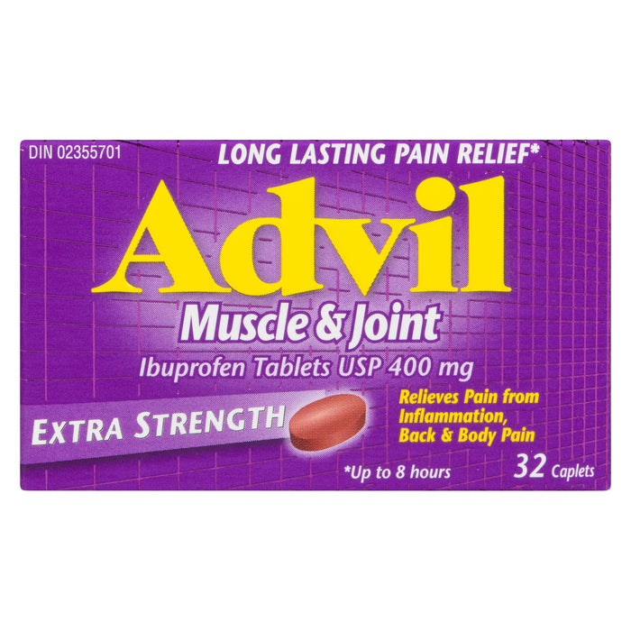 Advil Muscles et Articulations Extra Fort Comprimés de 400 mg d'Ibuprofène USP Caplets, Emballage de 32