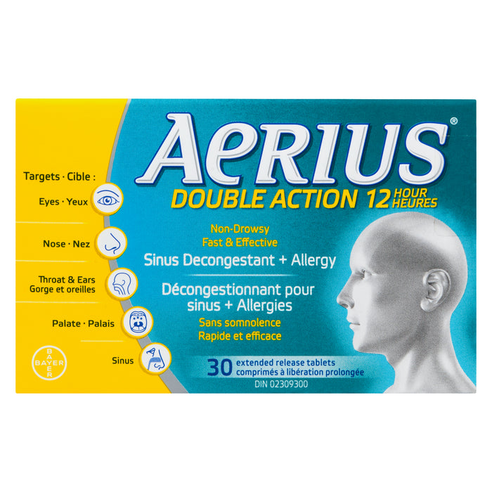 Aerius Dual Action Antihistamine and Decongestant Extended Release Tablets - 30 Tablets