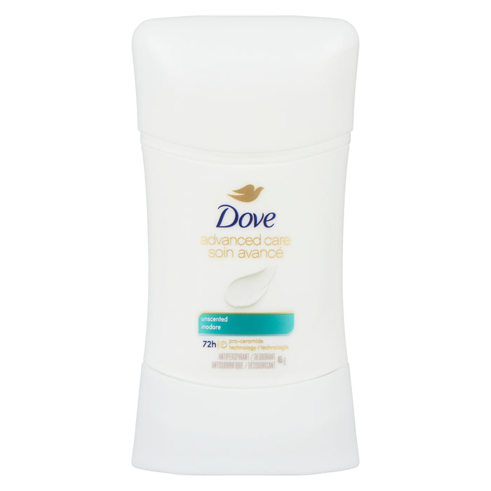 Dove Advanced Care Unscented Anti-Perspirant Deodorant Stick, 45 g