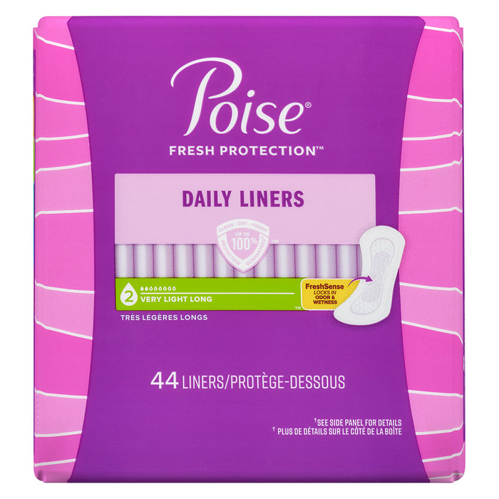 Poise Liners Long Length Very Light Liners, 44-Pack