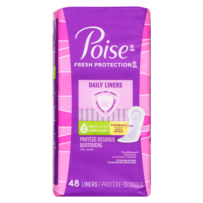 Poise Daily Liners Regular Length Very Light Liners, 48-Pack
