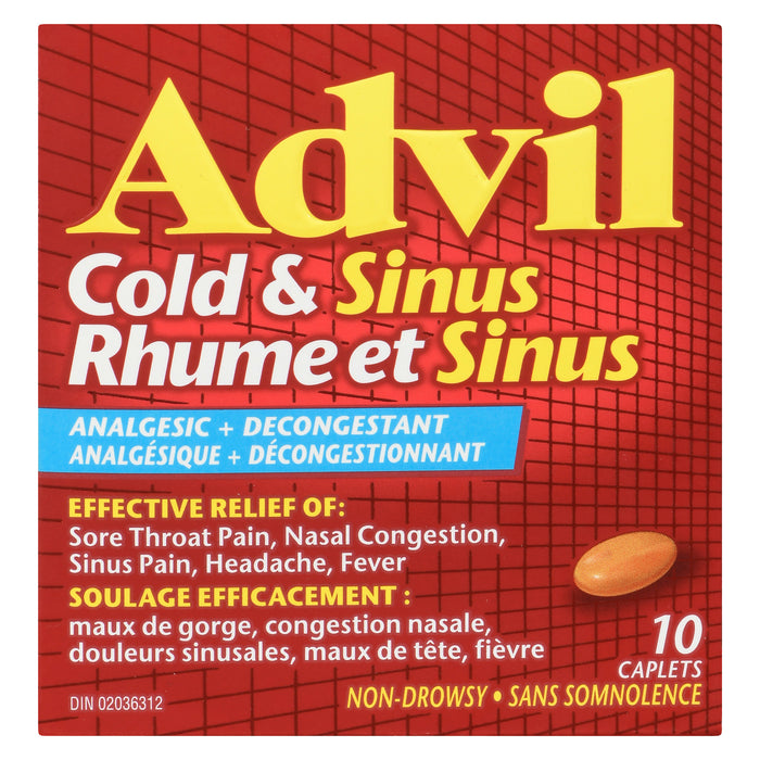 Advil Cold & Sinus Analgesic + Decongestant Caplets, 10-Pack