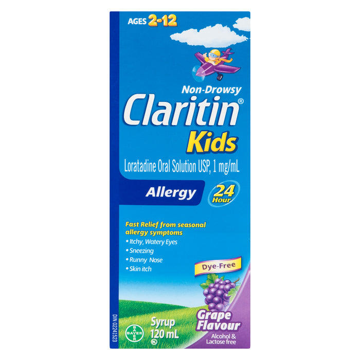 Claritin Kids Grape Syrup Loratadine Oral Solution USP, 1 mg/ml - 120ml