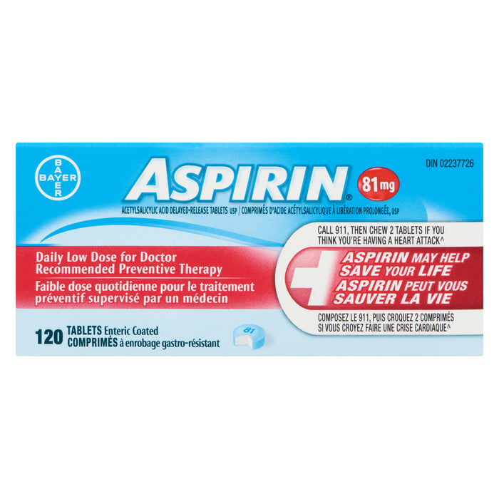Aspirin 81 mg Comprimés Enrobé, Emballage de 120