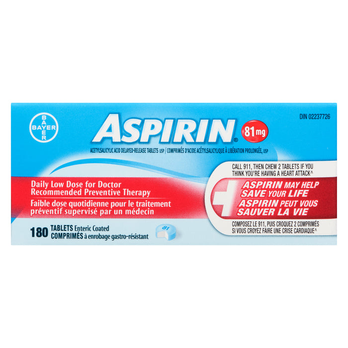 Aspirin 81-mg Tablets Enteric Coated, 180-Pack