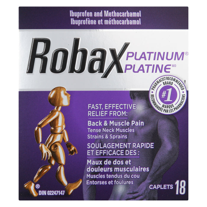Robax Platine Ibuprofène + Relaxant Musculaire Caplets, Emballage de 18