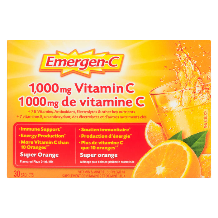 Emergen-C Effervescent Powder Super Orange Packets, 30-Pack