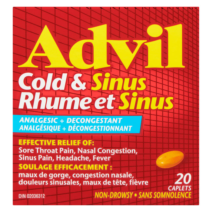 Advil Cold & Sinus Analgesic + Decongestant Caplets, 20-Pack