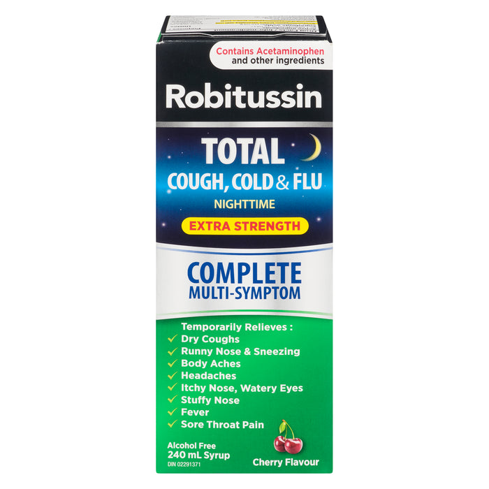 Robitussin Total Liquid Cough, Cold & Flu Extra Strength Nighttime, 240 ml