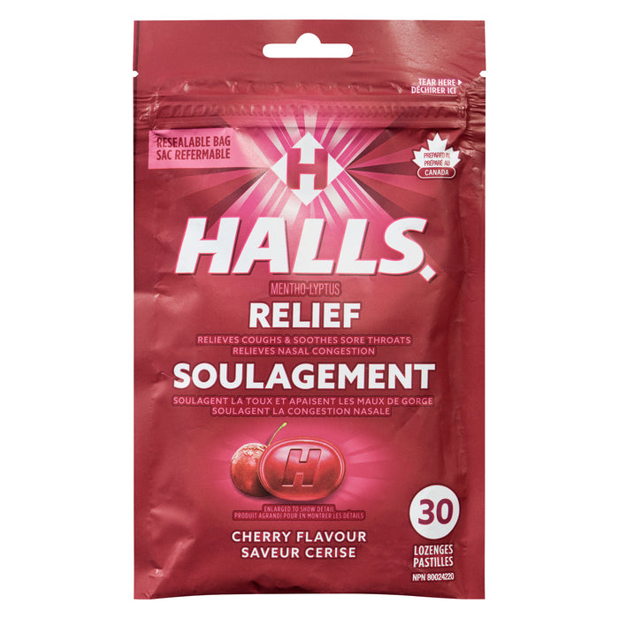 Halls Mentho-Lyptus Relief Cherry Lozenges - 30pk.