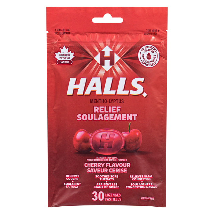 Halls Mentho-Lyptus Relief Cherry Lozenges - 30pk.