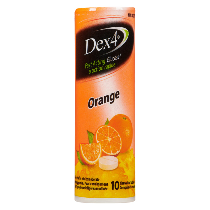 Comprimés de glucose à action rapide saveur d'orange Dex4 - emb. de 10