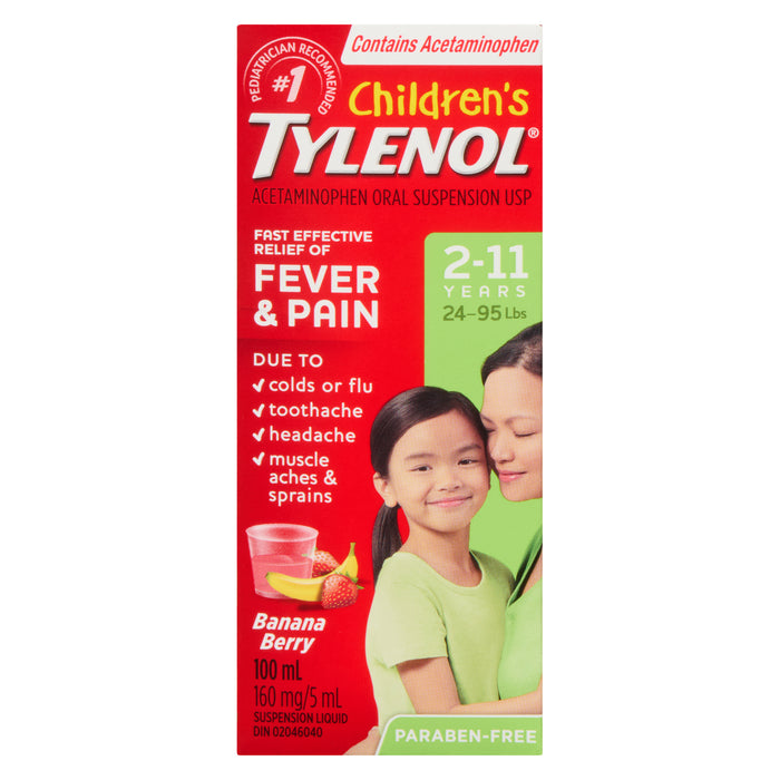 Tylenol Enfants Suspension Orale Fièvre et Douleur Fraise et Banane, 100 ml
