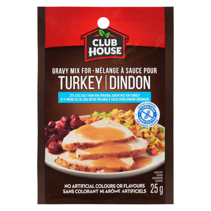 Club House Mélange à Sauce pour Dindon Moins de Sel, 25 g