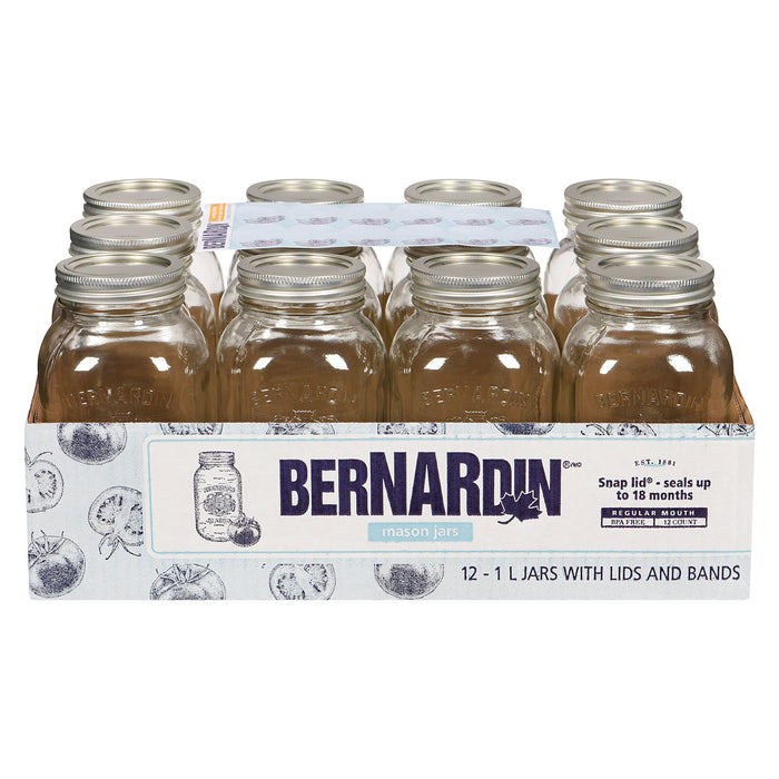 Bernardin Snap Lid Bocaux Mason Ouverture Régulière, 1 L, emb. de 12