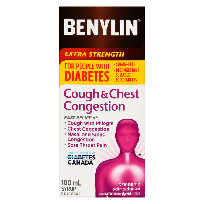 Benylin Cough & Chest Congestion Syrup Extra Strength for People with Diabetes, 100-ml