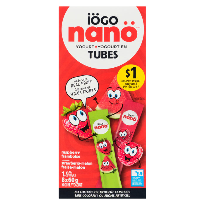 Yogourts en tube fraise-melon, bleuet Nanö Iögo 1,9 % M.G. - ens. de 8 - 480 g