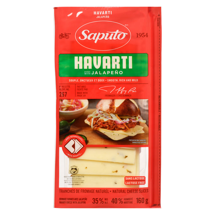 Saputo Natural Havarti with Jalapeño Cheese Slices, 160-g