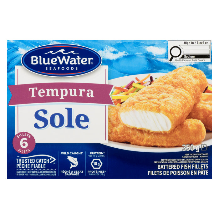 BlueWater Seafoods Tempura Sole Battered Fish Fillets, 6-Pack, 350 g