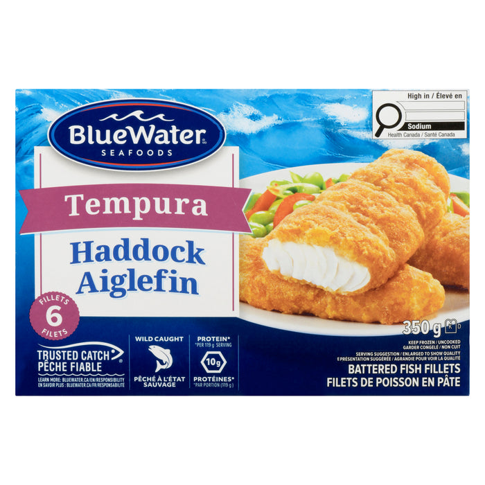 BlueWater Seafoods Tempura Aiglefin Filets de Poisson en Pâte, Emballage de 6, 350 g
